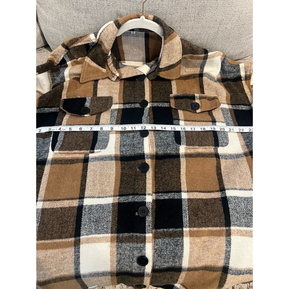 Collared Button Down Plaid Long Shacket | Brown F… - image 7